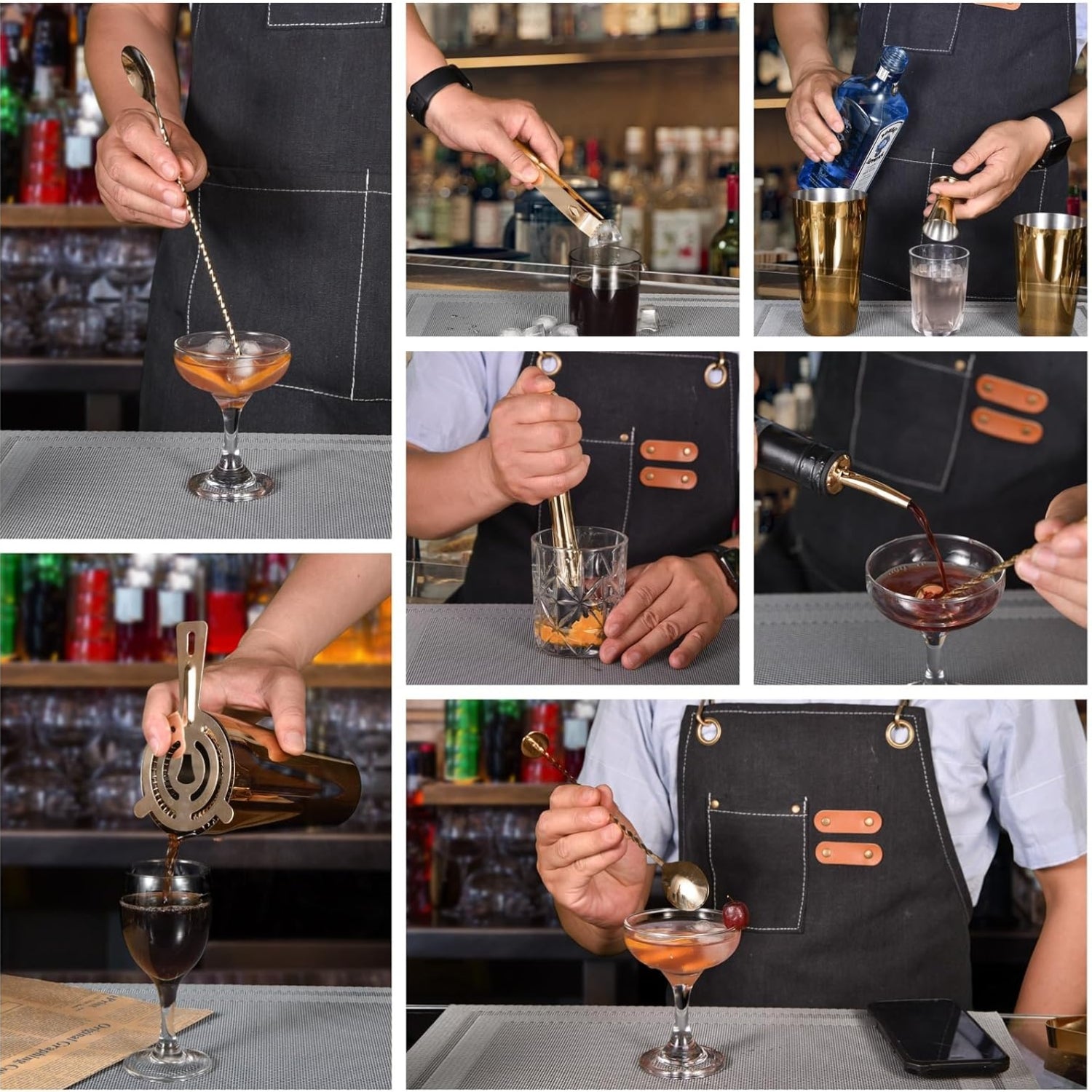 12tlg Barkeeper Kit 550ML/750ML Edelstahl Cocktail Shaker Set Gold