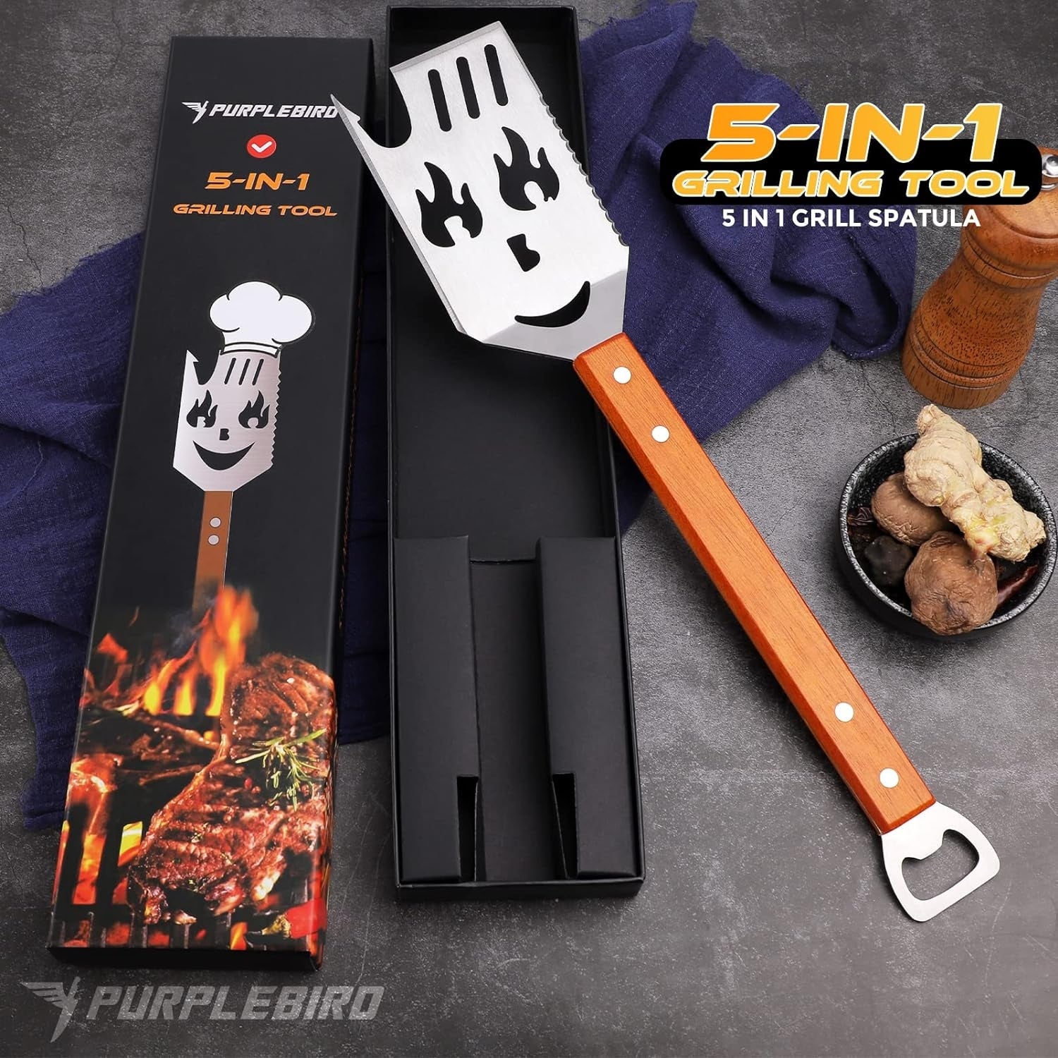 5 in 1 Grillwender 41 cm Grillzubehör Grill Geschenke für Männer