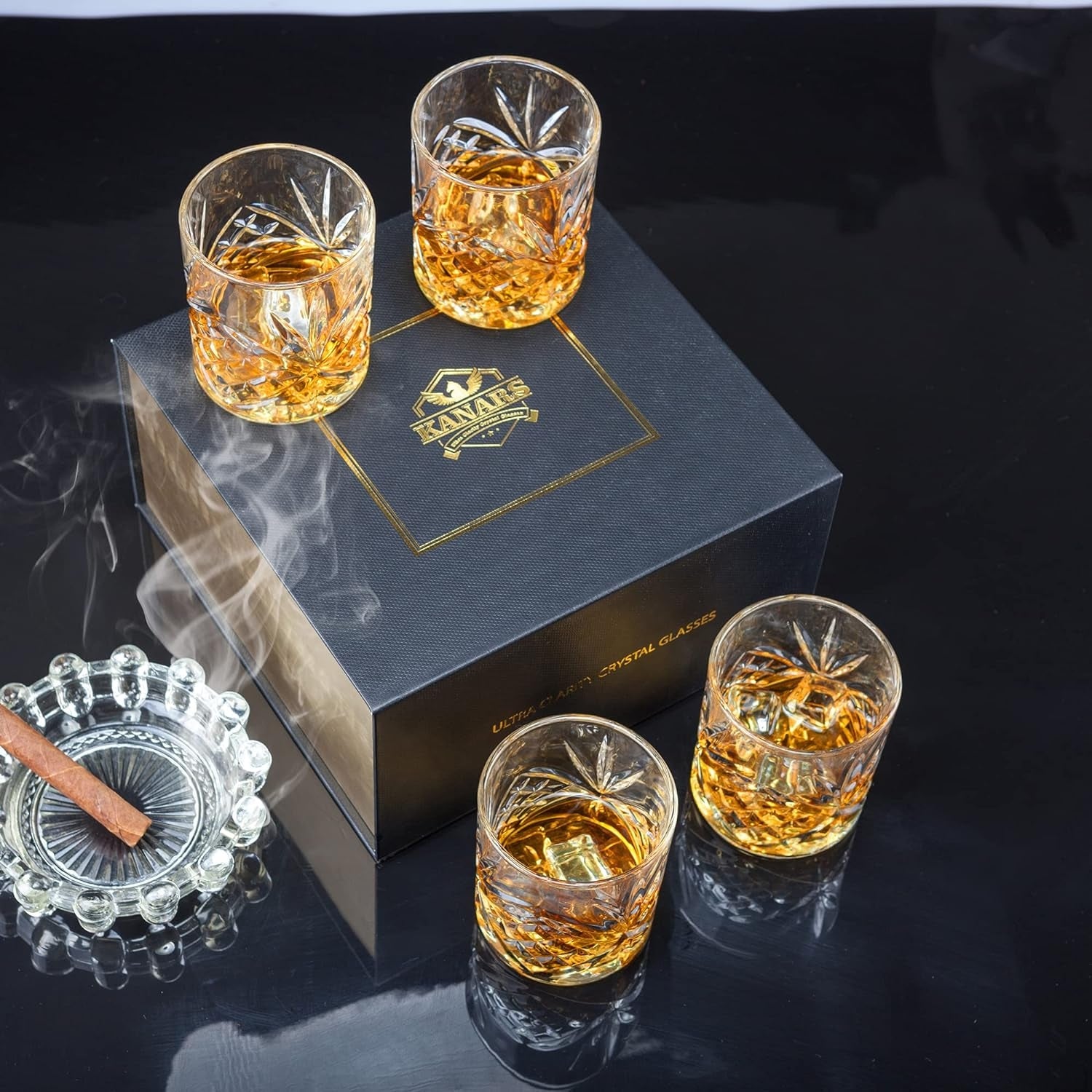 4er Whisky Gläser Set Kristallgläser 300ml Geschenke für Männer in Box
