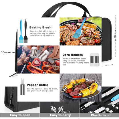 Grillzubehör Set 25tlg Geschenke für Männer Koffer Fleischthermometer
