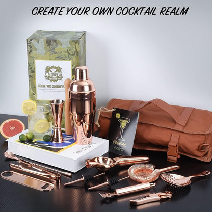 17-TLG Cocktail Shaker Set Kupfer mit Tasche Barwerkzeug Schultergurt Geschenk