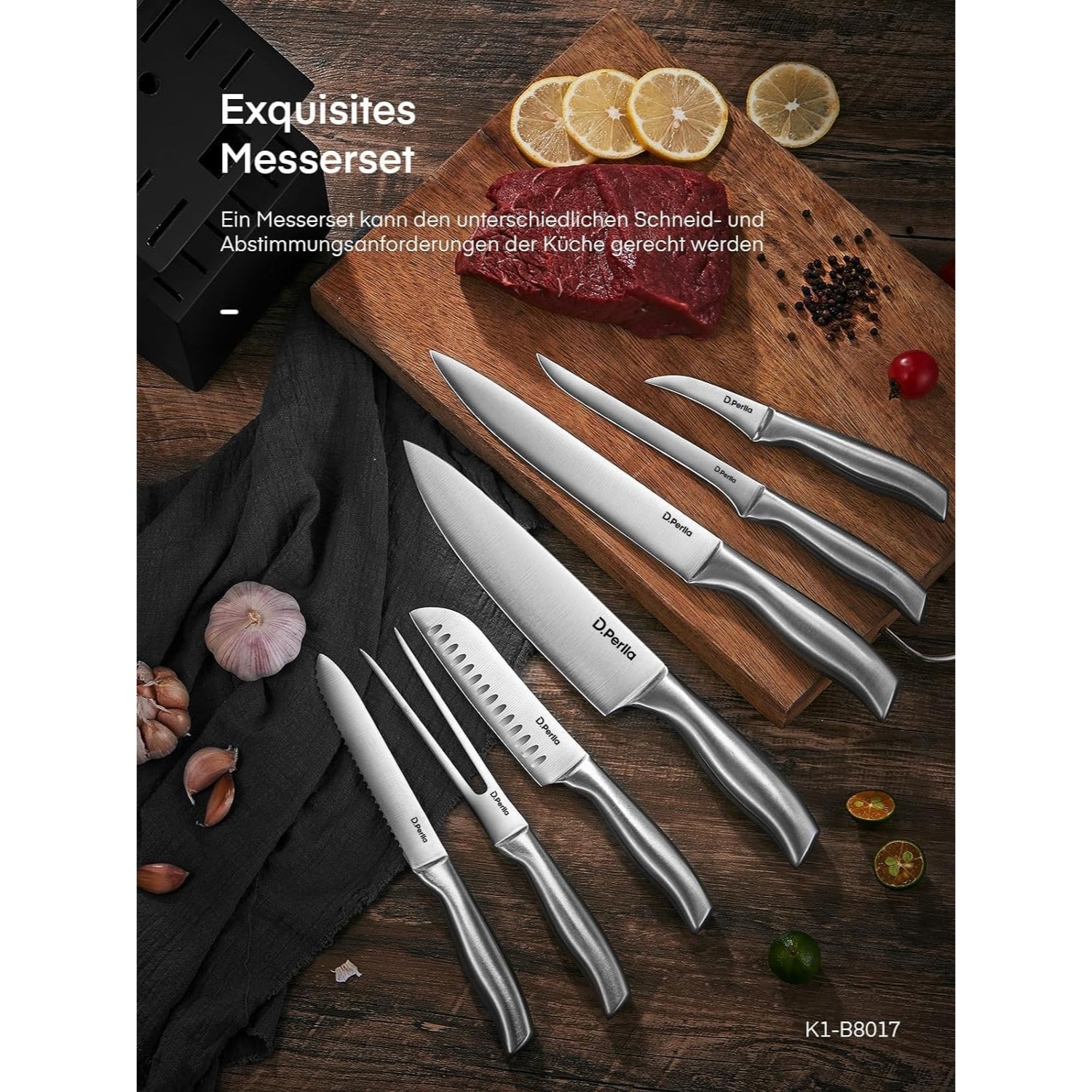 Premium Messerblock mit Messer Holzgriff Messer Set 16-TLG