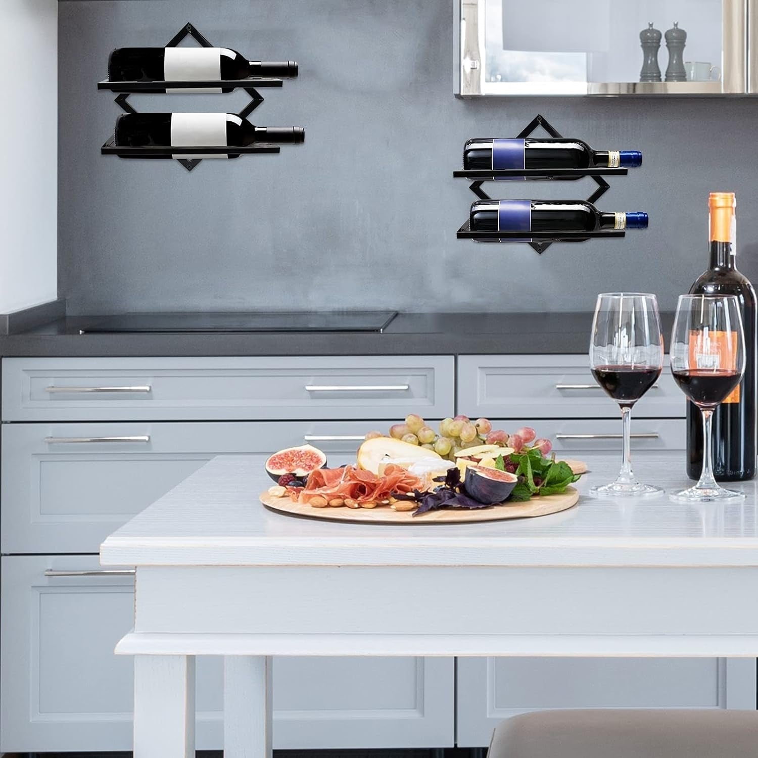 Wandmontage Weinhalter Metall 2 Flaschen Weinregal Schwarz 2 Stück