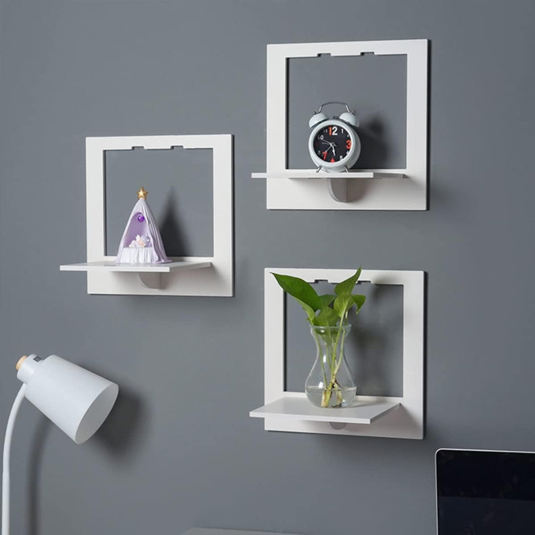 Wandregal Weiß Quadratisch 3er PVC Schweberegal Leicht Montage Dekorativ