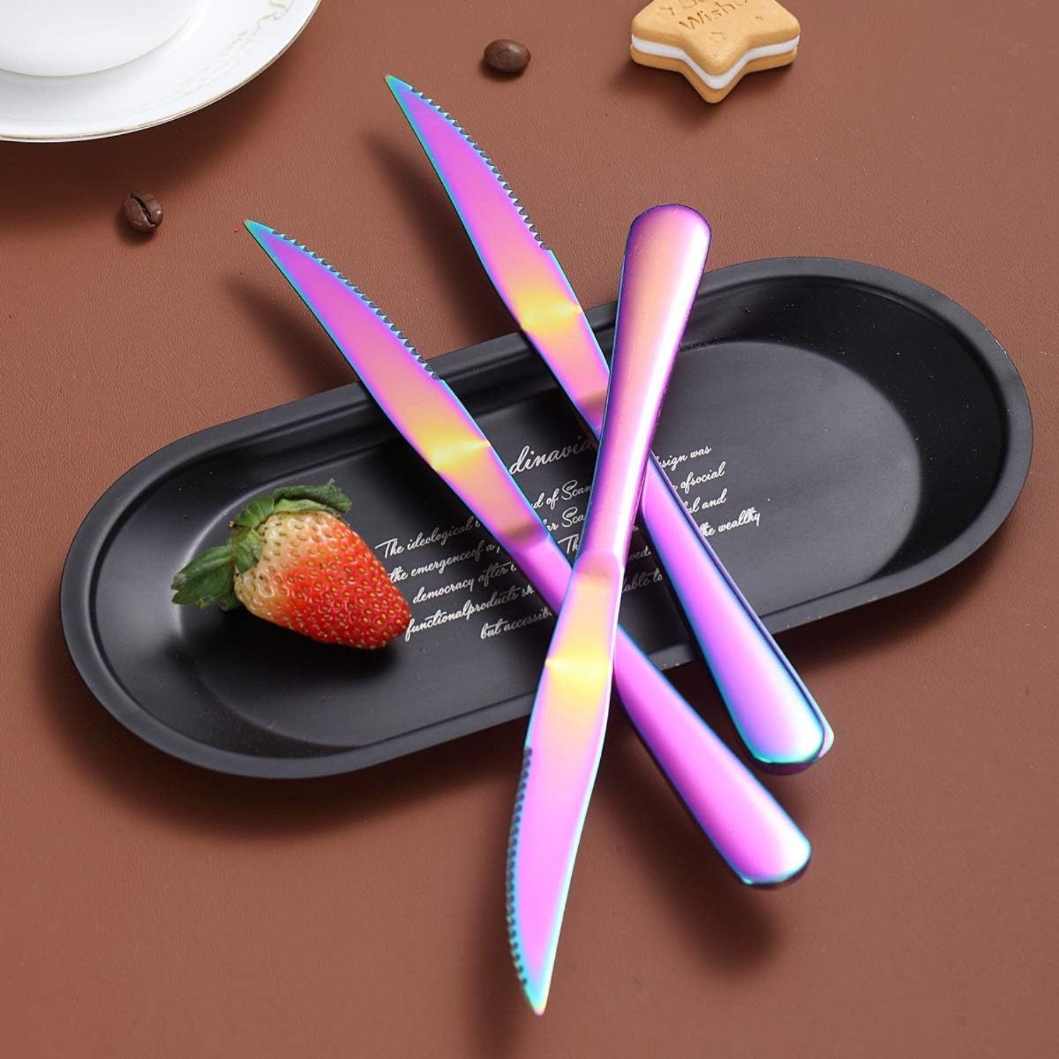 Steakmesser Set 8tlg Regenbogen Edelstahl Scharf Tafelmesser Besteck