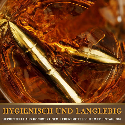 Geschenke für Männer Whiskey Steine Set in Patronenform Gold mit Whiskeyglas