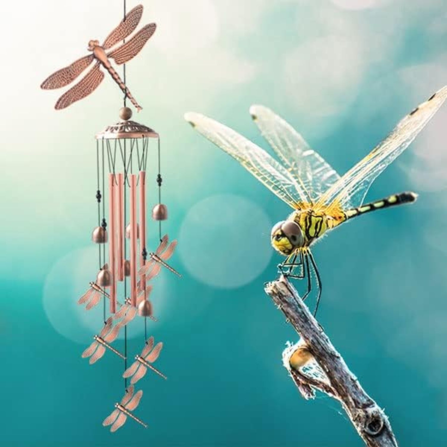 Handgefertigtes Libelle Windspiel Messingrohre Garten Terrasse Geschenk