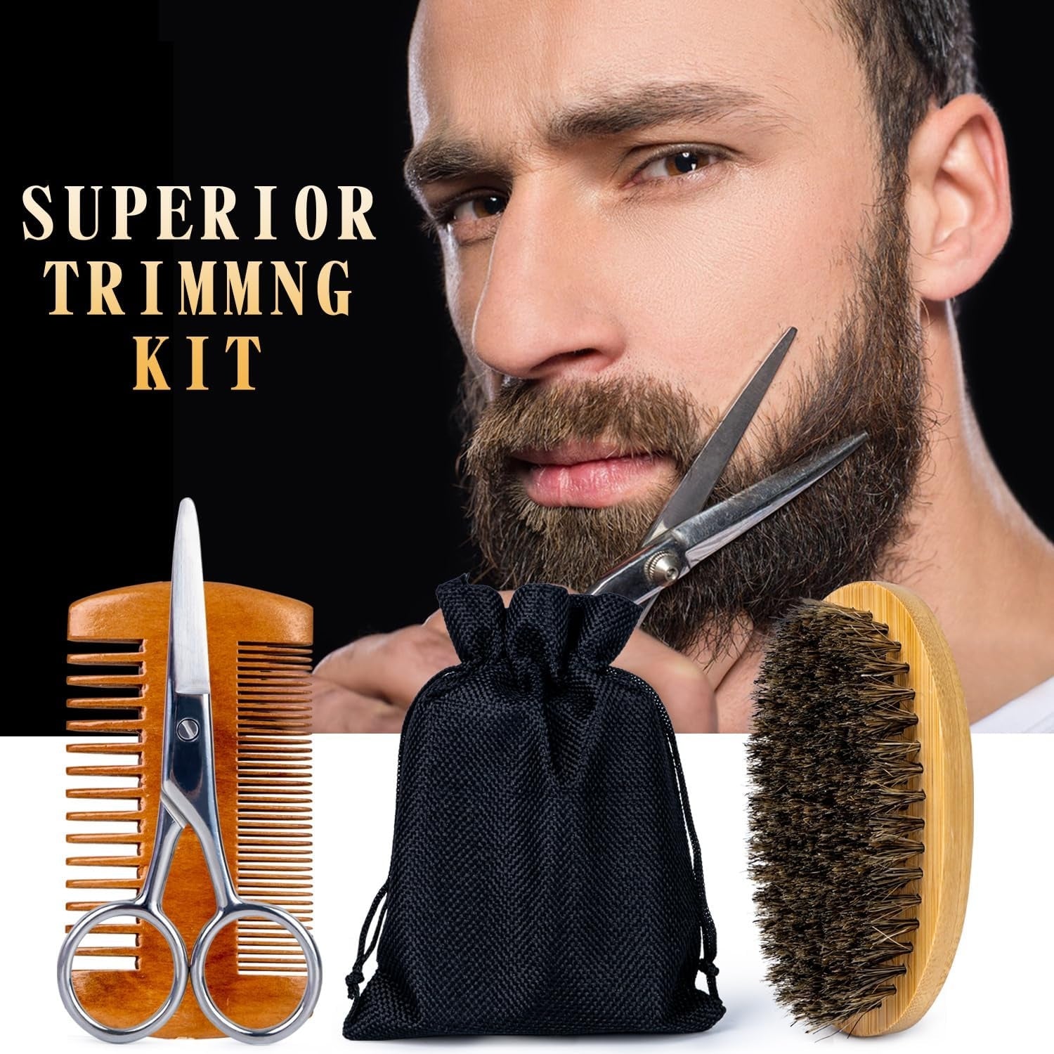 Männer Bartwuchsset mit Bartroller Bartpflegeöl Shampo Bürste Balsam Geschenkbox