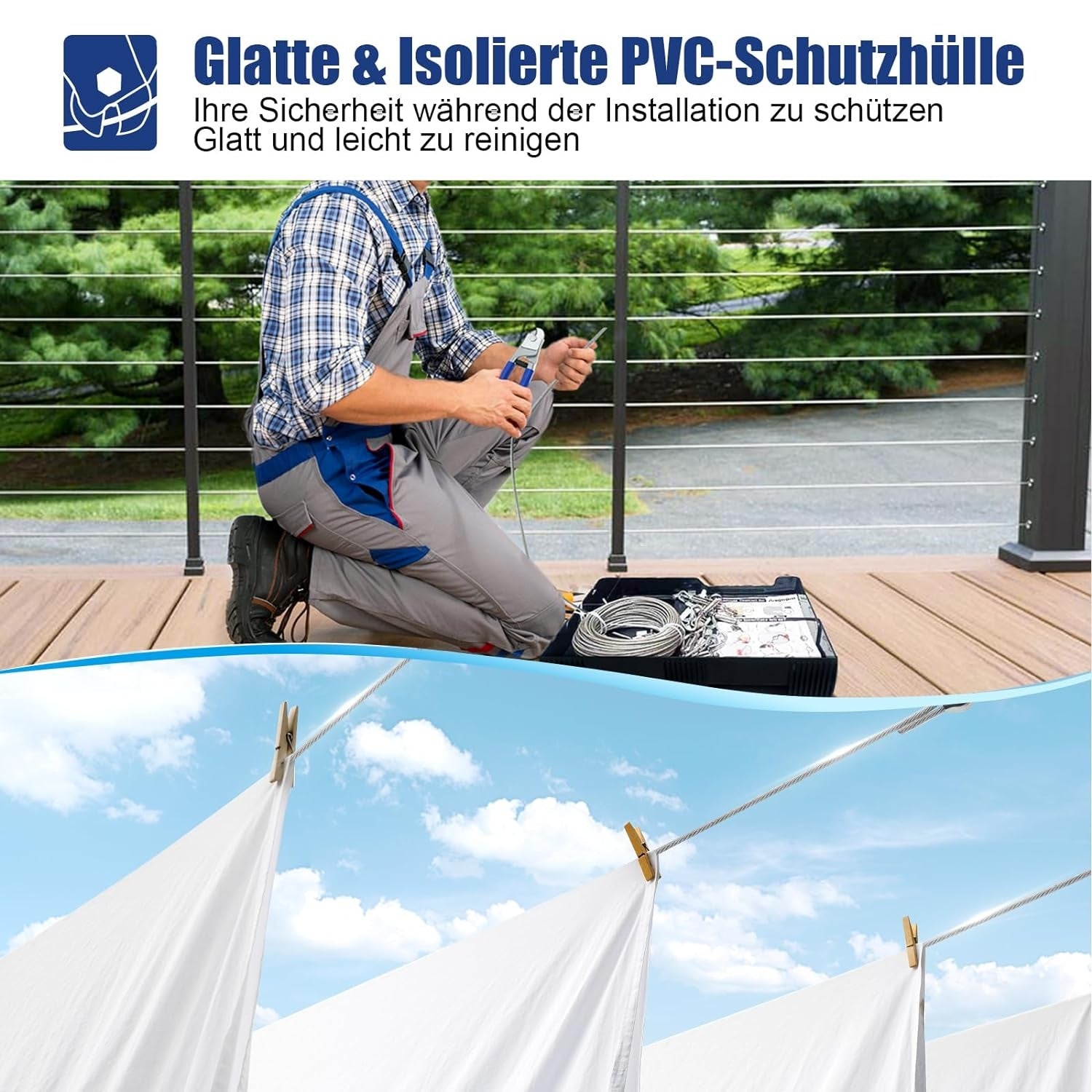 74 pcs Stahlseil Kit 35 m Verdickt 3 mm Edelstahl Drahtseil Zubehör