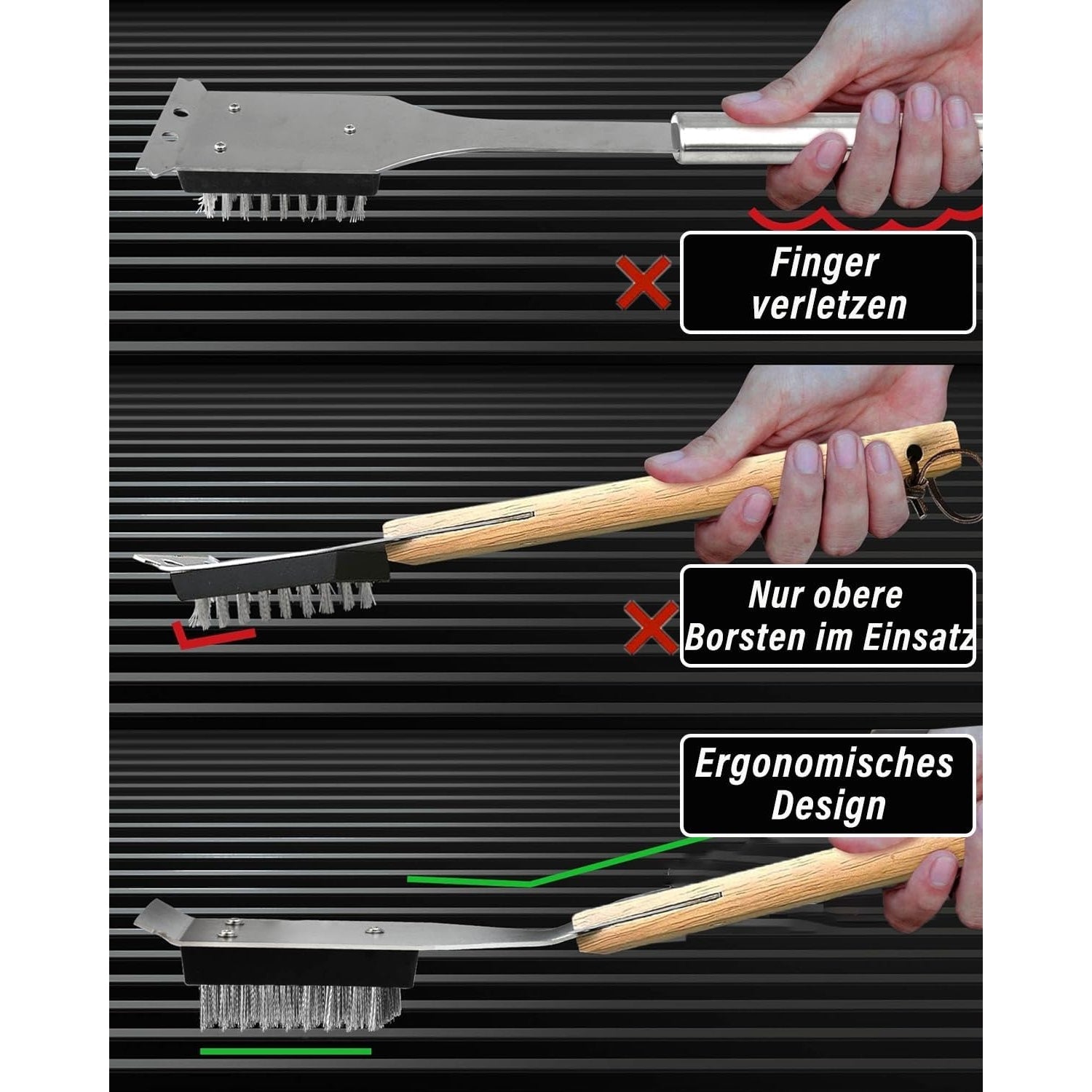 Grill Reinigungsbürste und Schaber 3IN1 BBQ Bürste 38CM Langer Griff