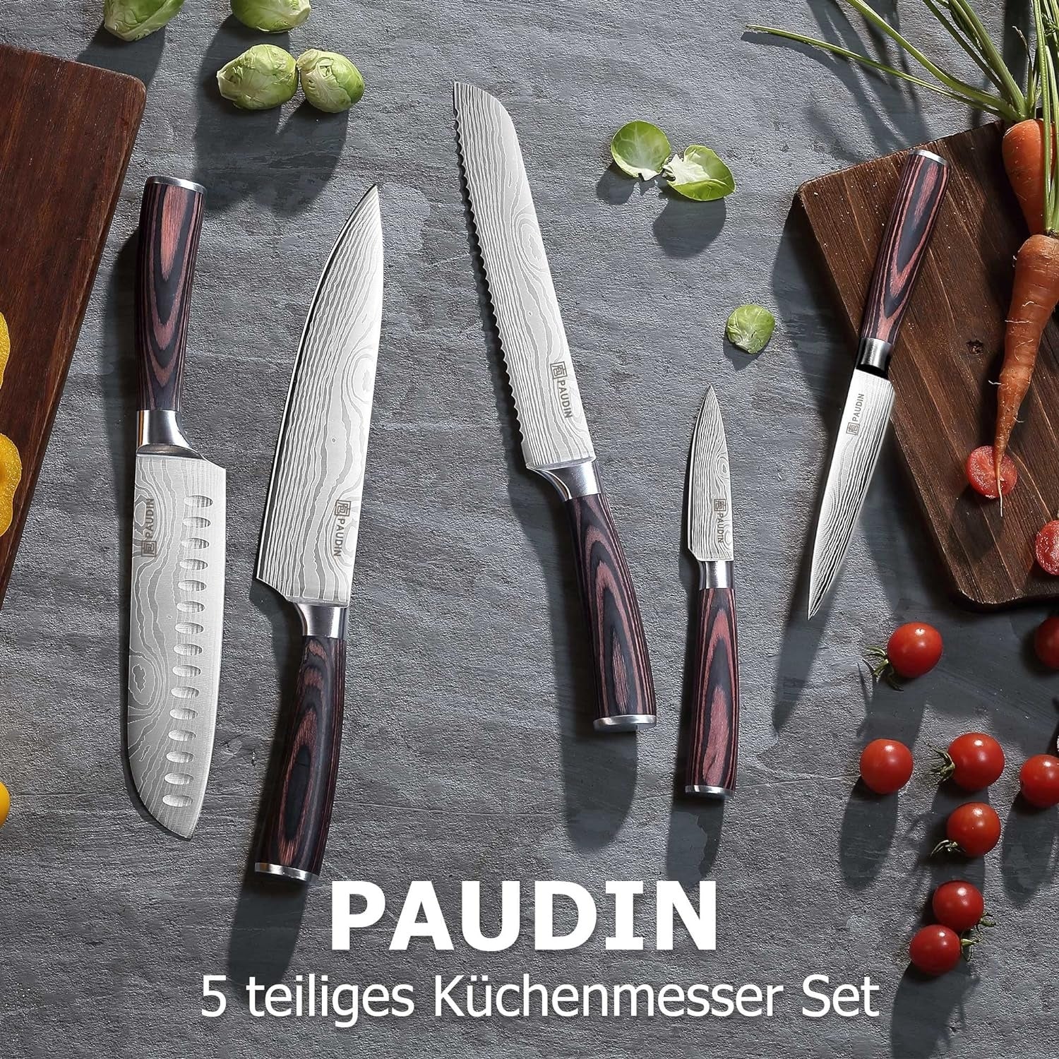 Premium Messerset Küchenmesser Set 5 tlg Carbon Edelstahl