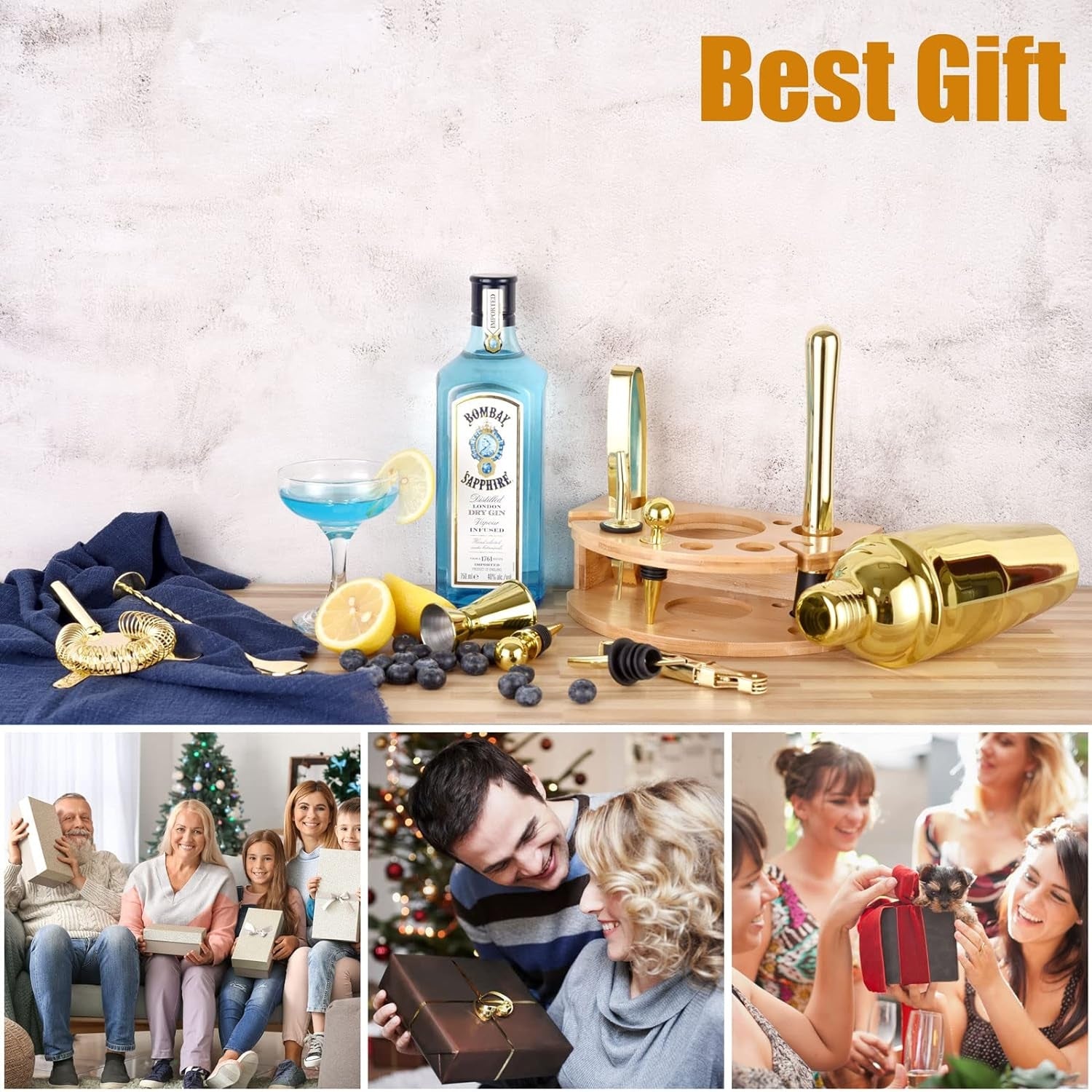 12tlg Barkeeper Kit 750ML Edelstahl Cocktail Shaker Set Gold Geschenk