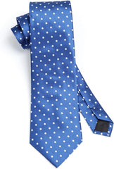 Punktierte blaue Krawatte mit Einstecktuch-Set für Herren