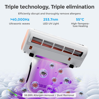 JIGOO J300 Milbensauger mit Staubmilben-Sensor und Intelligente LED-Anzeige, 500W Milbenstaubsauger mit UV-Licht, Ultraschall, Für Allergiker, entfernt 99,9% Allergene von Matratzen, Betten und Sofas