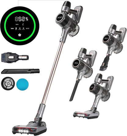 JIGOO C300 Akku Staubsauger, 400W/30KPa staubsauger kabellos mit LED-Touchscreen, Handstaubsauger Beutellos