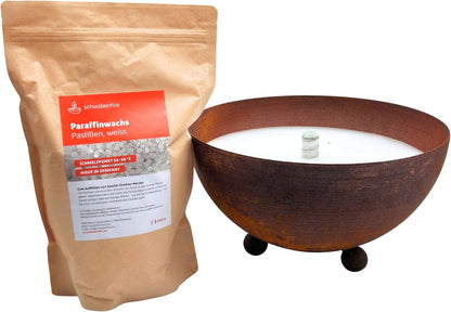 Schwabenfire Outdoor Kerze in Edelrost Schale mit Dauerdocht Wachsfresser