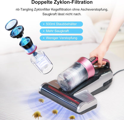 Jimmy BX5 Pro Milbensauger für Matratzen mit UV-Licht, Ultraschalltechnologie, Doppelzyklon-Filtration, 500W Matratzenreiniger für Allergiker, 15kPa Matratzenstaubsauger für Bett, Sofa