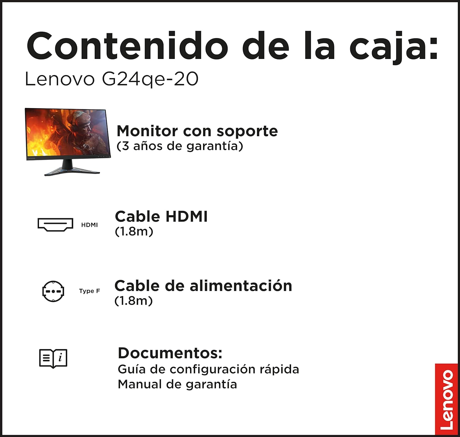 Lenovo G24qe-20, 23,8" QHD Gaming Monitor 2560x1440 100Hz 1ms Reaktionszeit