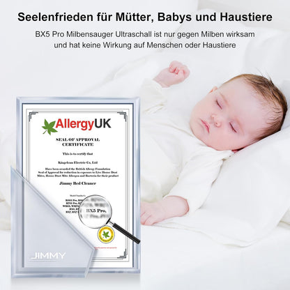 Jimmy BX5 Pro Milbensauger für Matratzen mit UV-Licht, Ultraschalltechnologie, Doppelzyklon-Filtration, 500W Matratzenreiniger für Allergiker, 15kPa Matratzenstaubsauger für Bett, Sofa