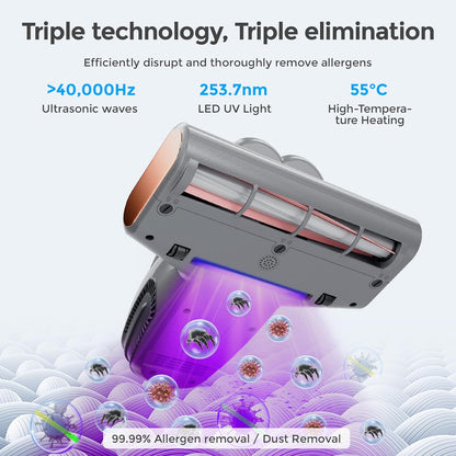 JIGOO S300 Pro Milbensauger mit Staubmilben-Sensor und Intelligente LED-Anzeige, 500W Milbenstaubsauger mit UV-Licht, Für Allergiker, entfernt 99,9% der Allergene, für Matratzen, Betten, Sofas