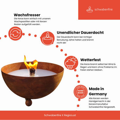 Schwabenfire Kleine Edelrost Outdoorkerze mit Dauerdocht Geschenke für Frauen