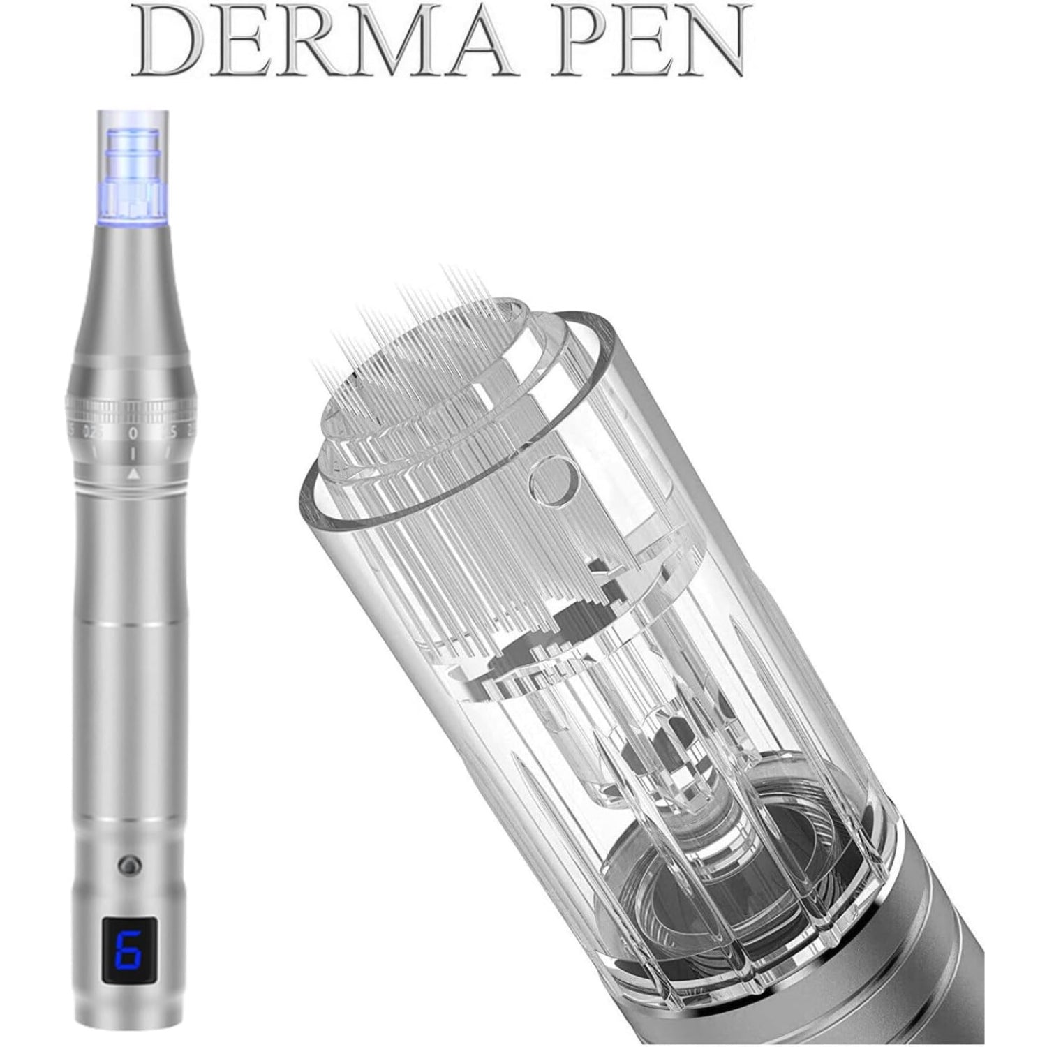 Elektrischer Microneedling Pen 0-2.5mm 6 Stufen Inkl 24 Patronen + Hyaluronsäure Serum