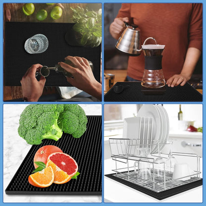 Silikon Barmatte 45x30CM Abtropfmatte Bar Küche Café Rutschfest Schwarz