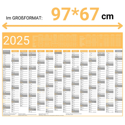 Kalender 2025 Wandkalender groß | Familienkalender | Jahreskalender 97x67 cm | Inkl. Feiertage nach Bundesländern | Wochenplaner