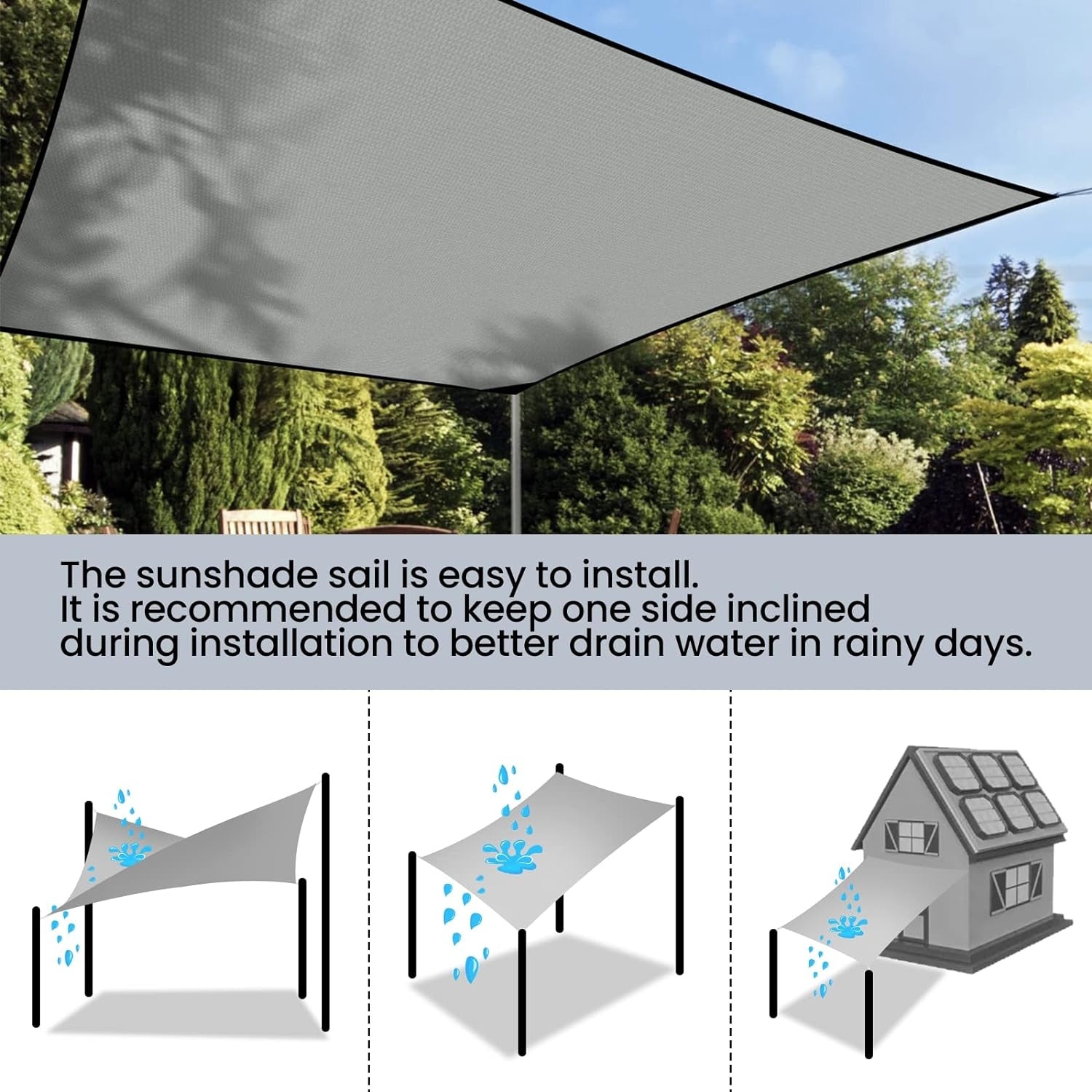 Sonnensegel Rechteckig 2x3m Sonnenschutz Terrasse Wasserdicht UV-Schutz Außen