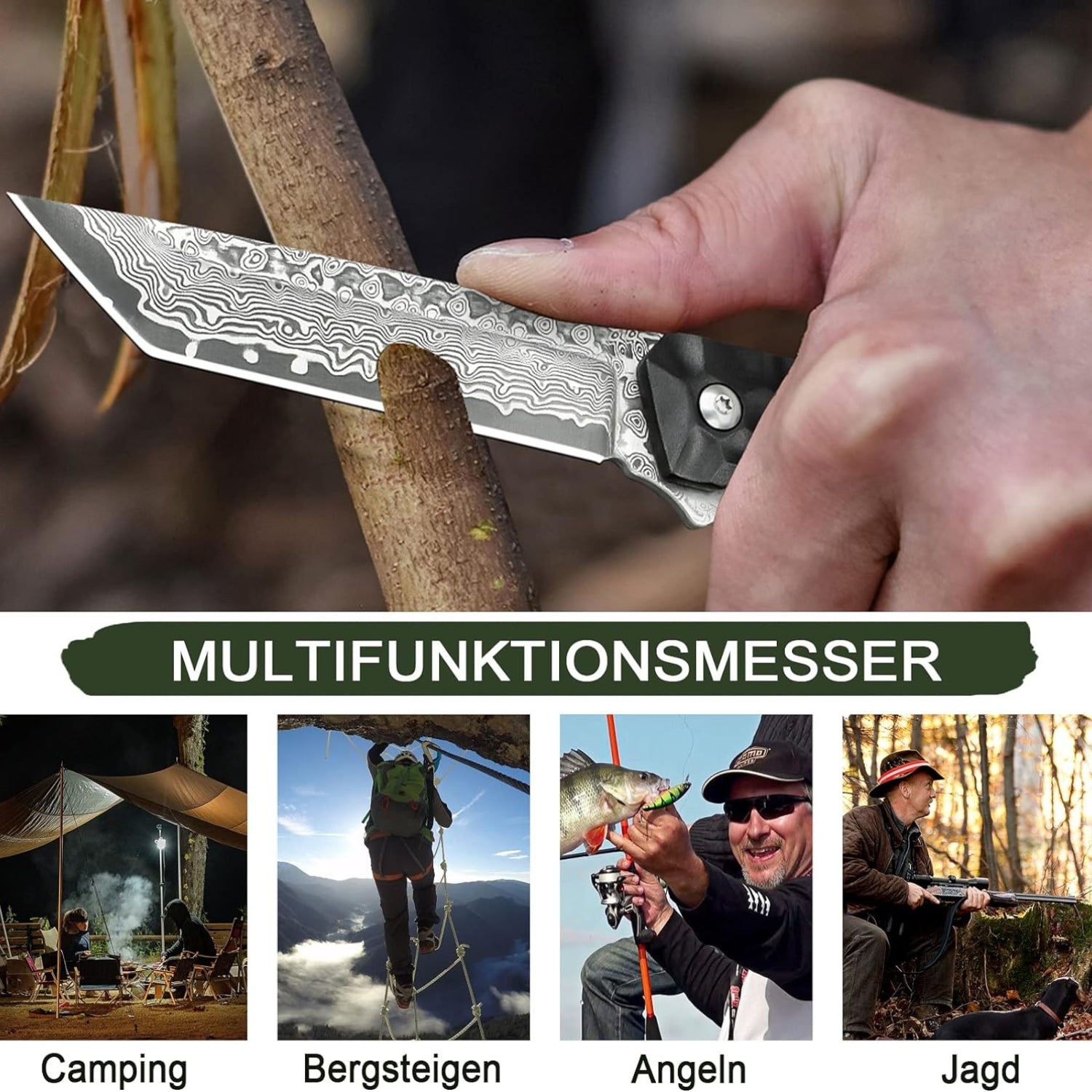 Japanisches Damast Taschenmesser Damaststahl Tanto Klappmesser Einhandmesser