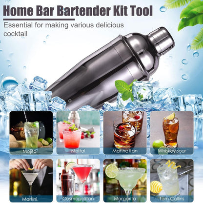 Cocktail Shaker Set 750ML Grau 12 Teiliges Profi Edelstahl Barkeeper Kit Inkl Stilvoller Bambusständer Rezeptheft Ideales Geschenk