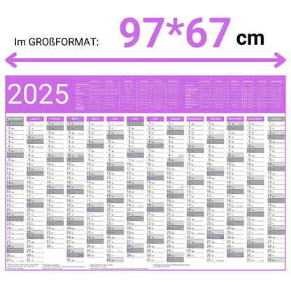Kalender 2025 Wandkalender groß | Familienkalender | Jahreskalender 97x67 cm | Inkl. Feiertage nach Bundesländern | Wochenplaner