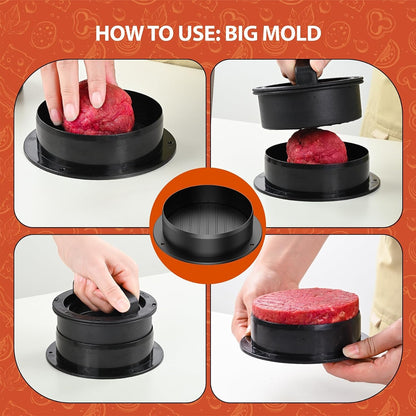 Hamburgerpresse 4 in 1 Patty Maker Slider Burger Sandwichschneider mit Zubehör