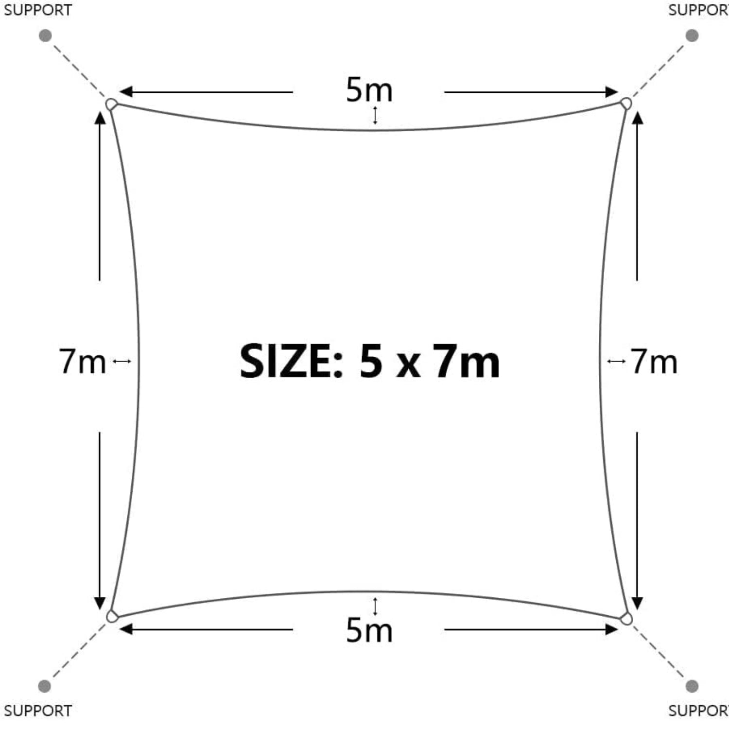 Sehr großes Sonnensegel 5x7m Sonnenschutz Set UV Schutz Wasserabweisend Grau