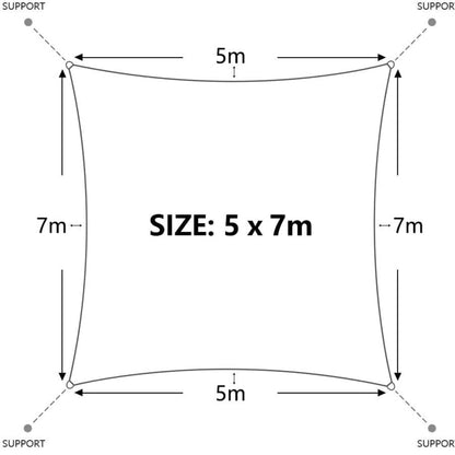 Sehr großes Sonnensegel 5x7m Sonnenschutz Set UV Schutz Wasserabweisend Grau