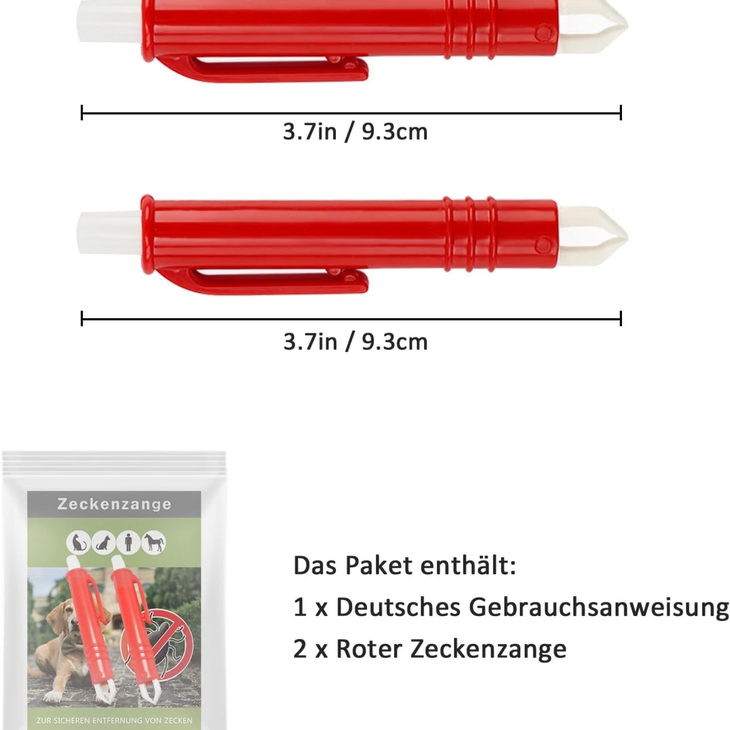 Zeckenzange für Hunde Katze Mensch 2er Set Zeckenpinzetten rot