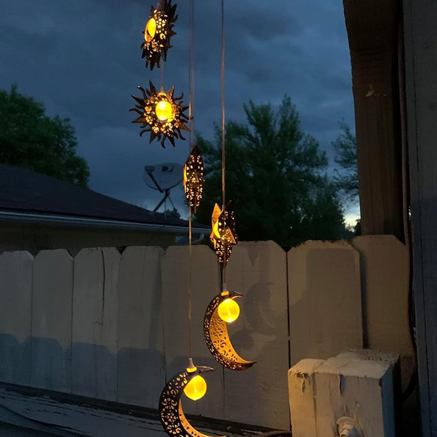 Hängende Solar Windspiele Sonne Mond Stern LED Garten Dekoration Wasserdicht