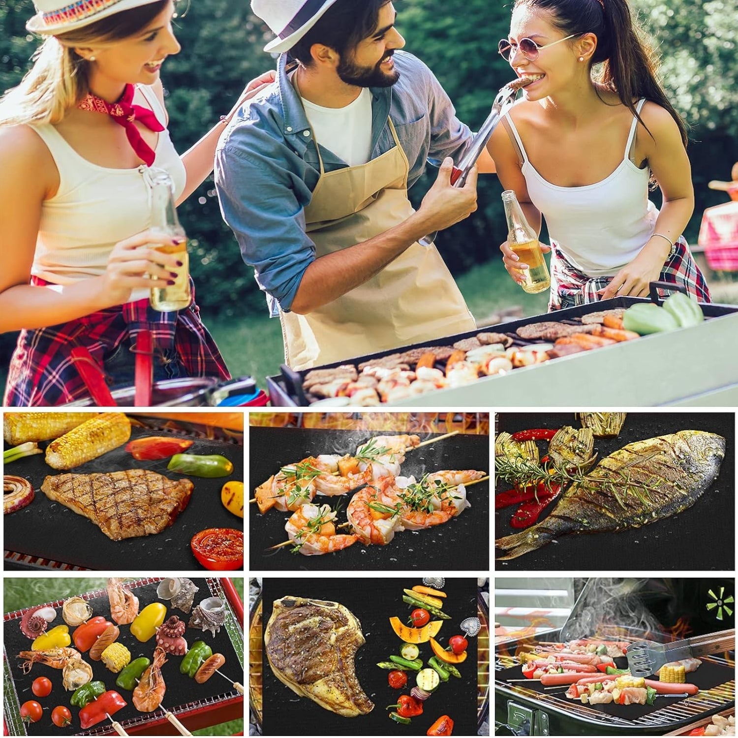 Antihaft Grillmatte 5er Set 40x32cm Teflon Backmatte Grill Zubehör PFOA-Frei