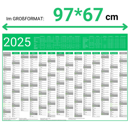 Kalender 2025 Wandkalender groß | Familienkalender | Jahreskalender 97x67 cm | Inkl. Feiertage nach Bundesländern | Wochenplaner
