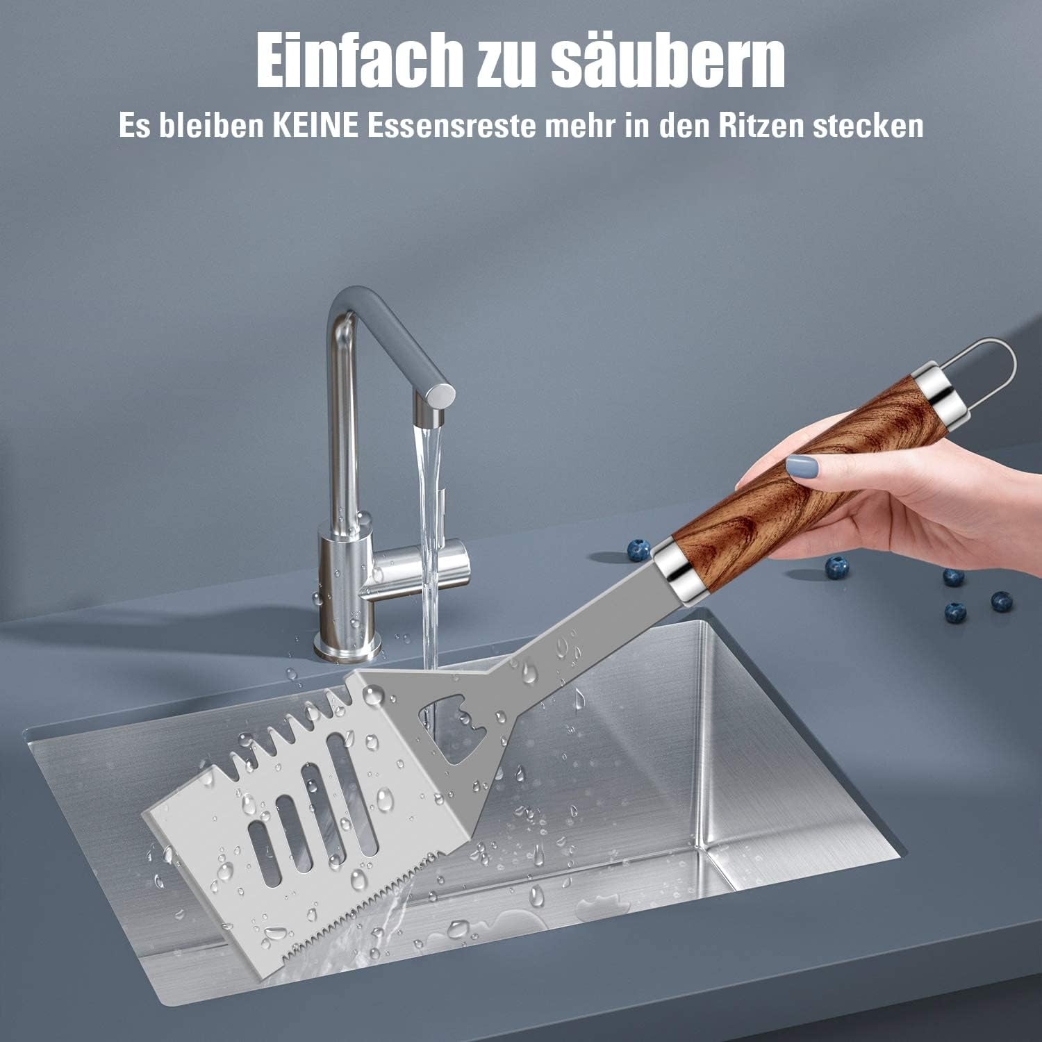 26 teiliges Edelstahl Grillbesteckset im Koffer Ideale Geschenke für Männer Inklusive Grill Zubehör und Fleischthermometer mit Holzoptik Griffen