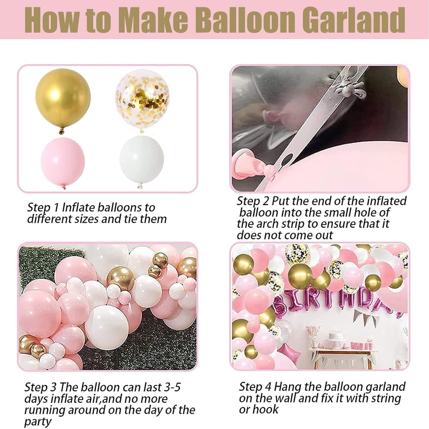 Luftballon Girlande Rosa Gold Babyparty Deko 128 Stück Geburtstagsdeko Baby