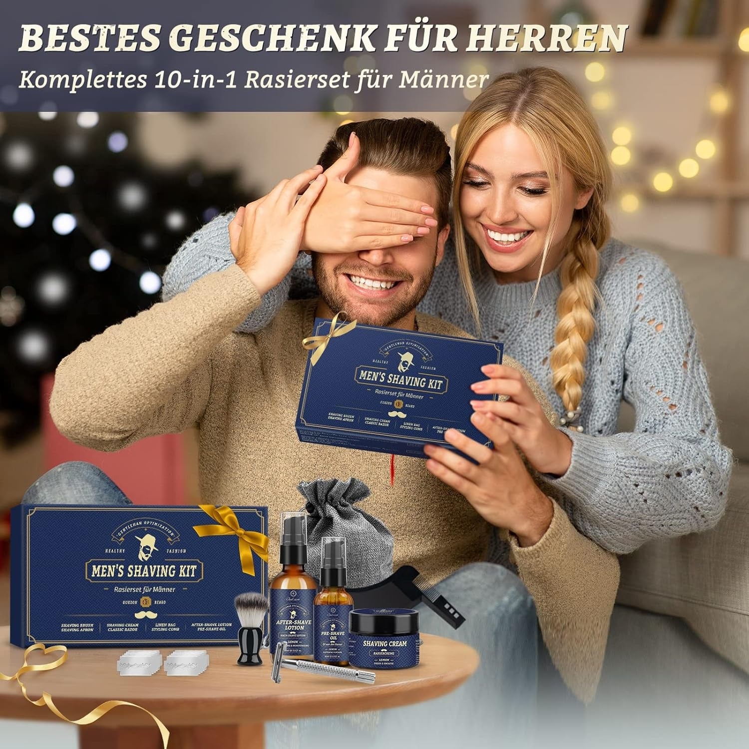 Hochwertig Bartpflegeset Rasierset für Männer Geschenke Bartöl Creme Lotion Rasierhobel Rasierpinsel Bartschablone Schürze