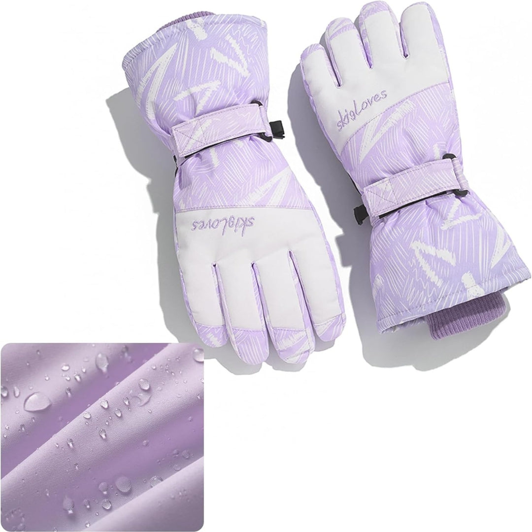 Skihandschuhe für Damen Lila Violett Touchscreen Winterhandschuhe Wasserdicht Snowboard Handschuhe Modische Warme Sporthandschuhe mit Muster