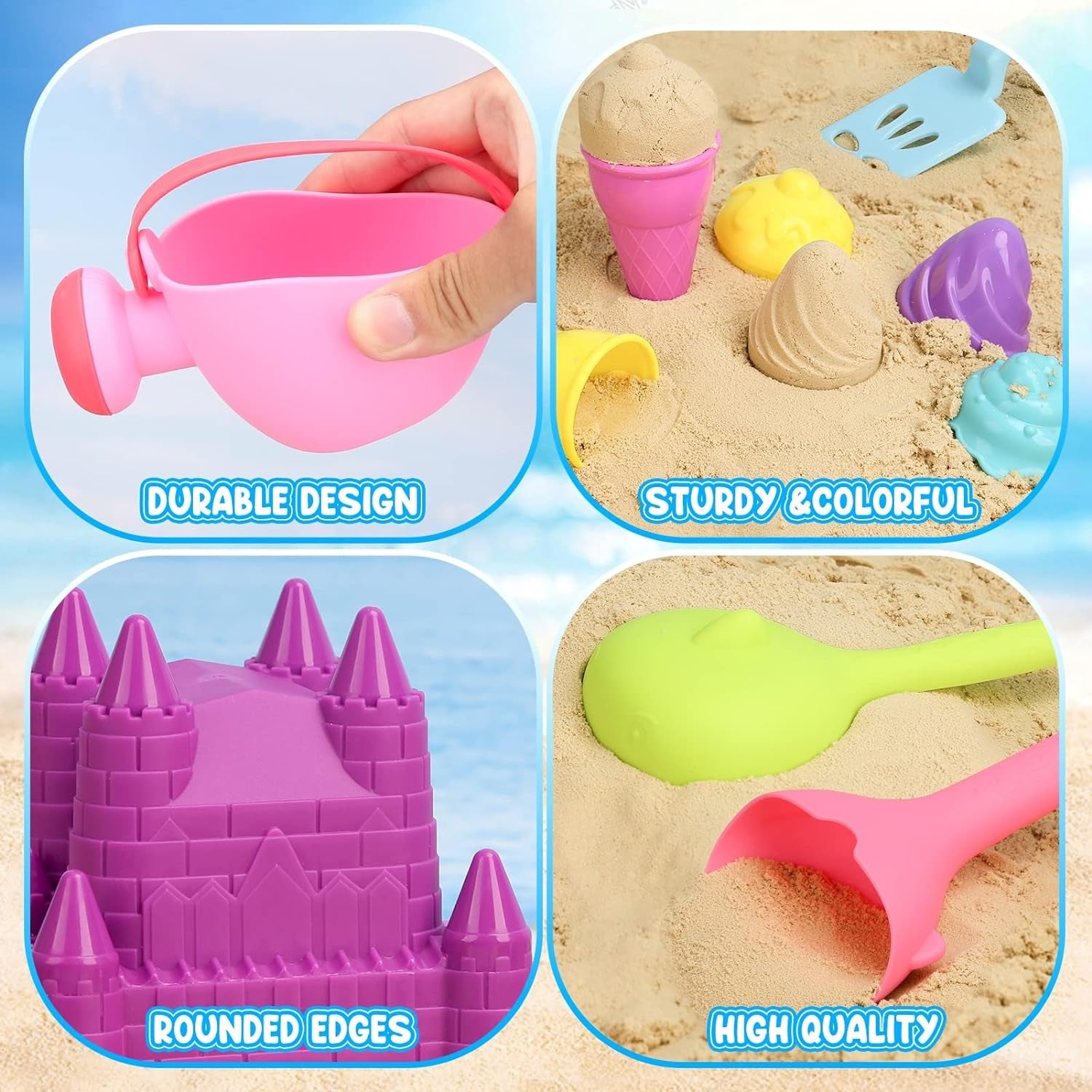 48 Stück Sandspielzeug Eis Set für Mädchen und Jungen  Sandburg Eimer Sandschaufel Eis- und Nachtischformen Perfekt für Strand Sandkasten Spielzeug