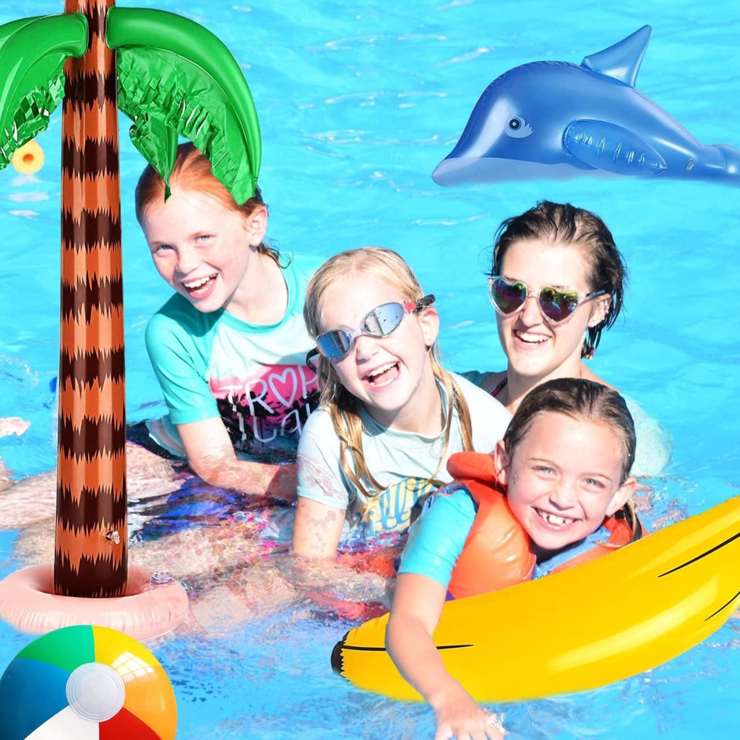 Poolspielzeug aufblasbare Palmen Set Strandspielzeug Flamingo Wasserball Delphin