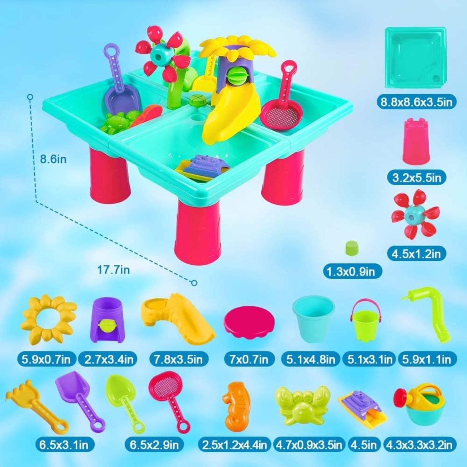 Sand Wasserspieltisch Geschenke für Kinder 4 IN 1 Wassertisch Strandtisch 25pcs