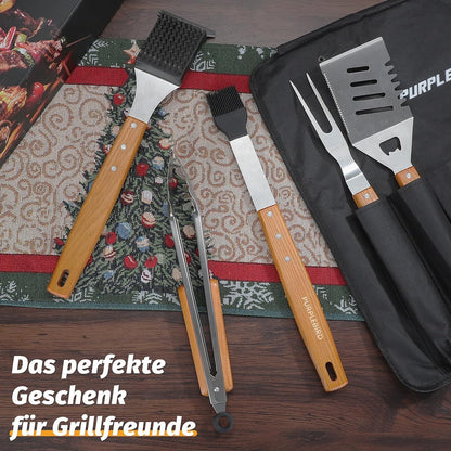 Profi Edelstahl Grillbesteck Set KraftGriller 5-TLG mit Holzgriff BBQ Teppanyaki