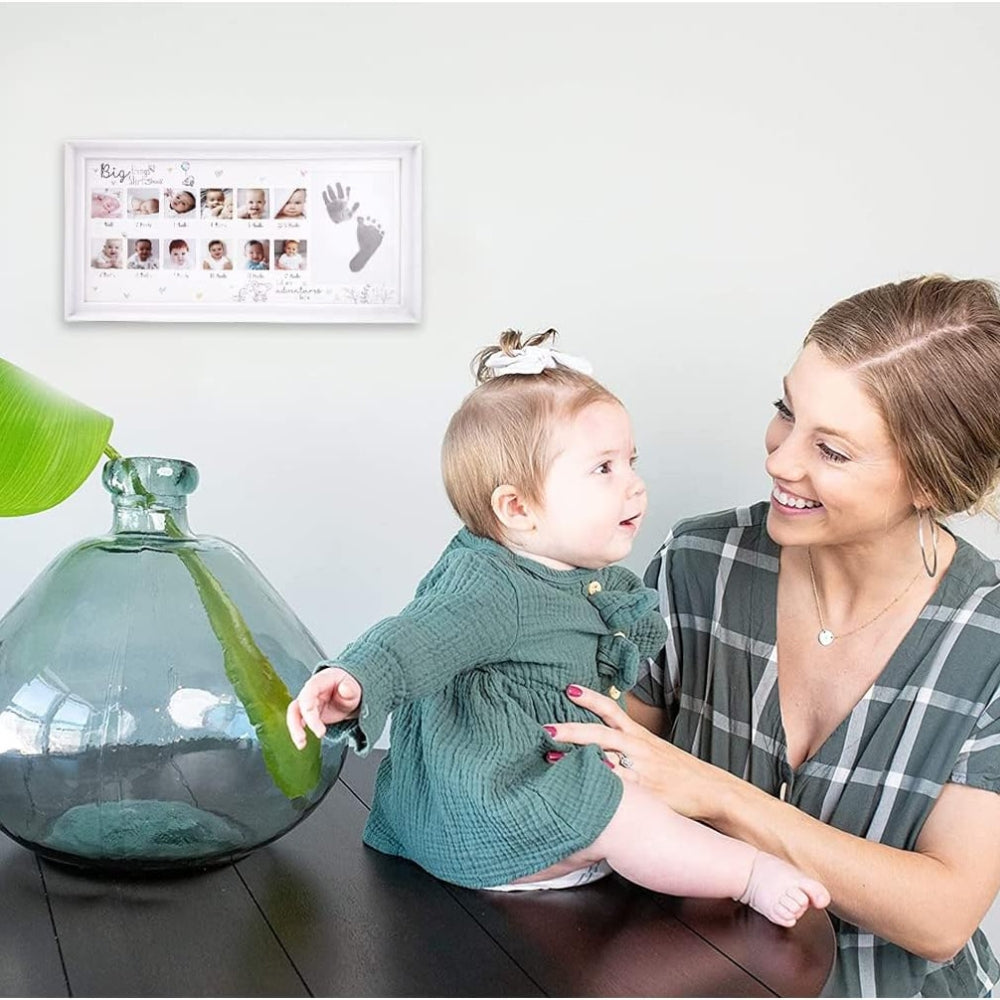 Baby Handabdruck und Fußabdruck Fotorahmen Jubiläum Wachstumsrekord Babygeschenke Fotorahmen mit Das Stempelkissen Weiß