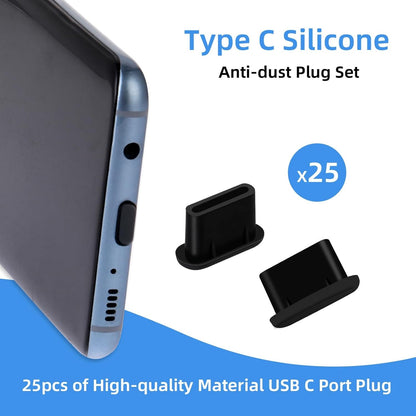 25 Stück Handy Staubstecker Silikon USB C Staubschutz Schwarz Telefon Ladeanschluss Abdeckung Kompatibel mit USB C stecker Handy Und Tablet Must Have