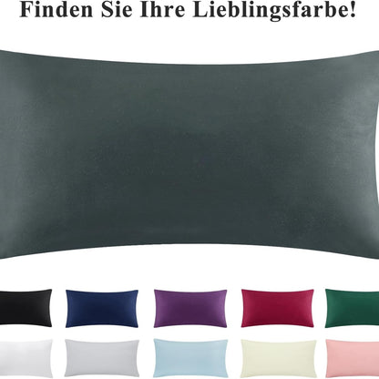 Kissenbezug 40x80 2er Set Kopfkissenbezug Anthrazit Mikrofaser Reißverschluss